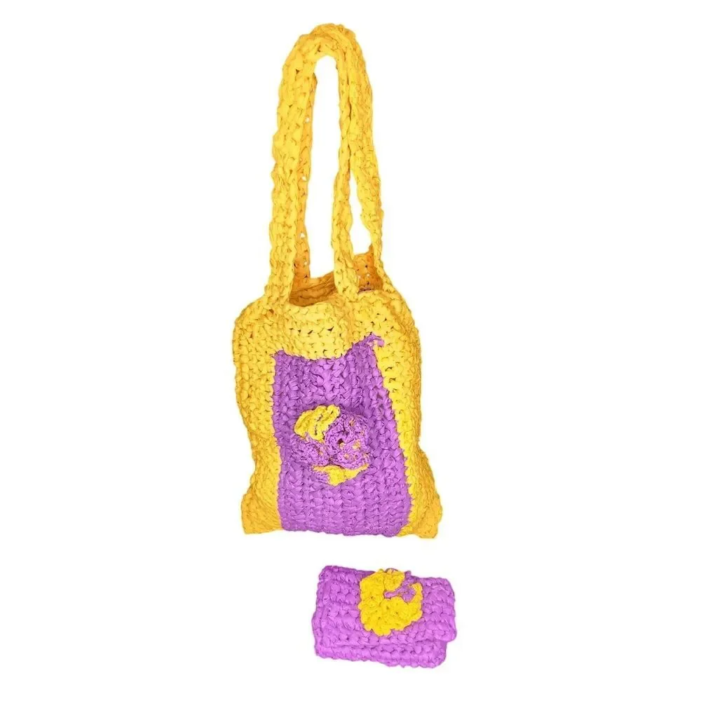 Crochet Plastic Tote Bag & Coin Purse Set With‎ Flower Design - Picture 2 of 10